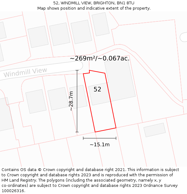 52, WINDMILL VIEW, BRIGHTON, BN1 8TU: Plot and title map