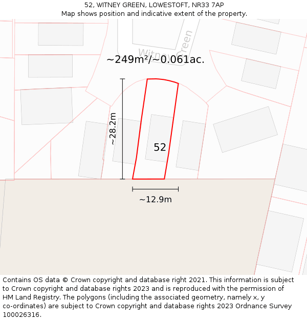 52, WITNEY GREEN, LOWESTOFT, NR33 7AP: Plot and title map