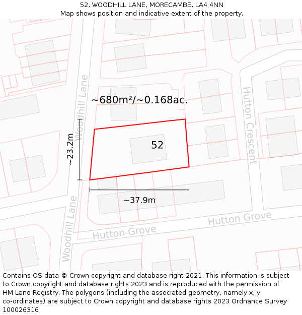 52, WOODHILL LANE, MORECAMBE, LA4 4NN: Plot and title map