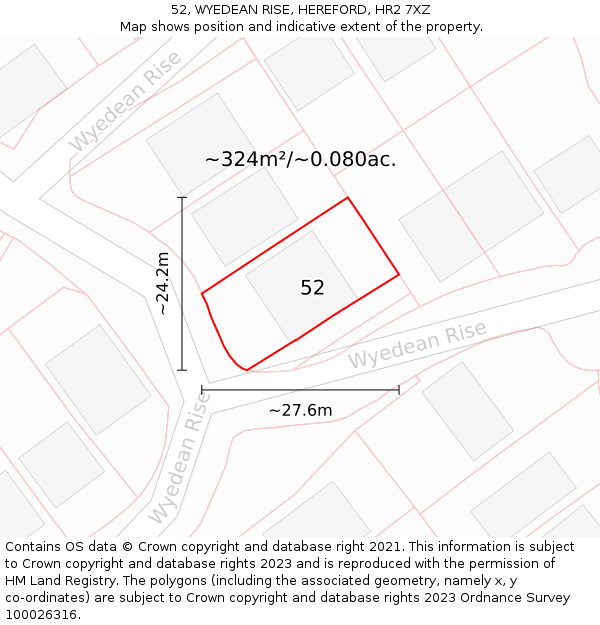52, WYEDEAN RISE, HEREFORD, HR2 7XZ: Plot and title map