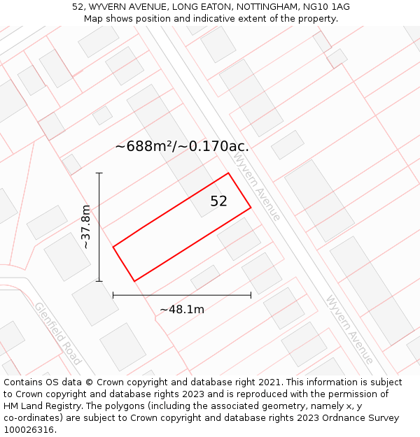 52, WYVERN AVENUE, LONG EATON, NOTTINGHAM, NG10 1AG: Plot and title map