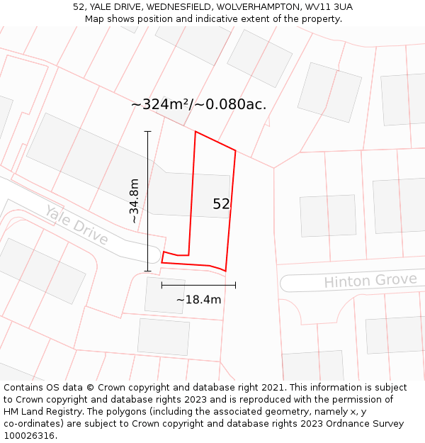 52, YALE DRIVE, WEDNESFIELD, WOLVERHAMPTON, WV11 3UA: Plot and title map