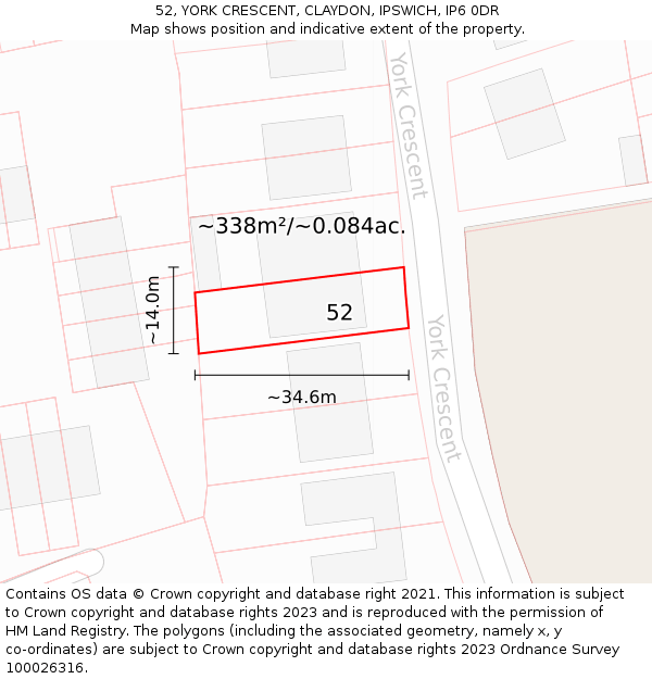 52, YORK CRESCENT, CLAYDON, IPSWICH, IP6 0DR: Plot and title map