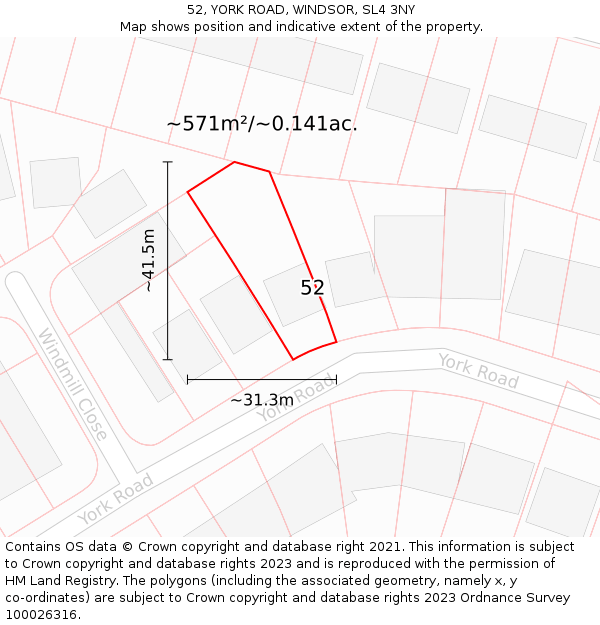 52, YORK ROAD, WINDSOR, SL4 3NY: Plot and title map