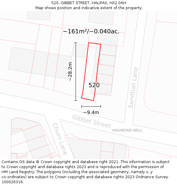 520, GIBBET STREET, HALIFAX, HX2 0AH: Plot and title map