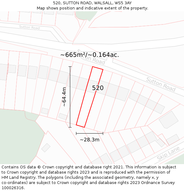 520, SUTTON ROAD, WALSALL, WS5 3AY: Plot and title map