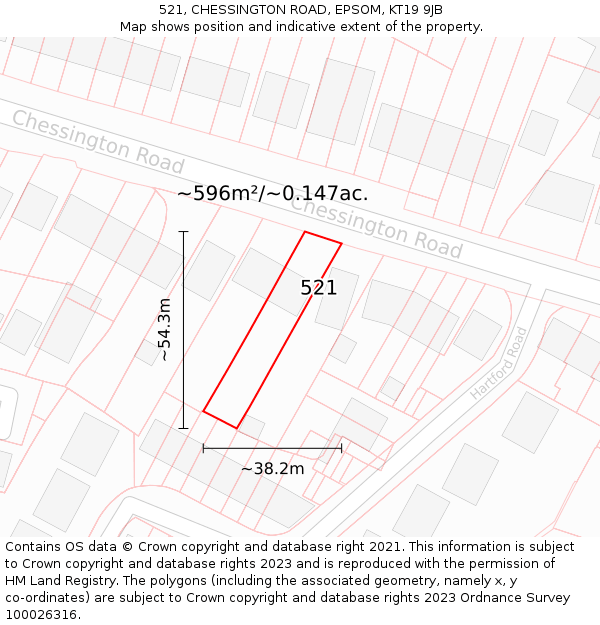 521, CHESSINGTON ROAD, EPSOM, KT19 9JB: Plot and title map