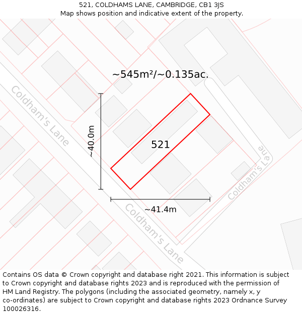 521, COLDHAMS LANE, CAMBRIDGE, CB1 3JS: Plot and title map