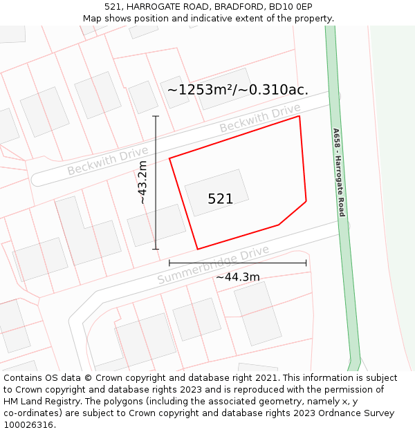 521, HARROGATE ROAD, BRADFORD, BD10 0EP: Plot and title map
