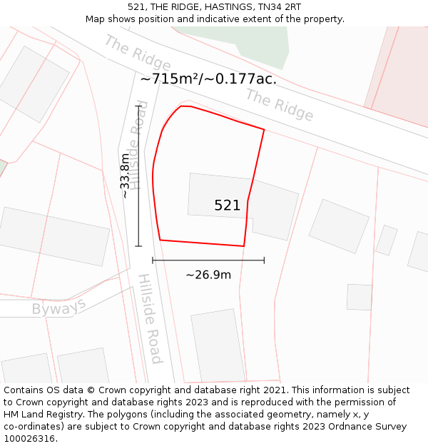 521, THE RIDGE, HASTINGS, TN34 2RT: Plot and title map