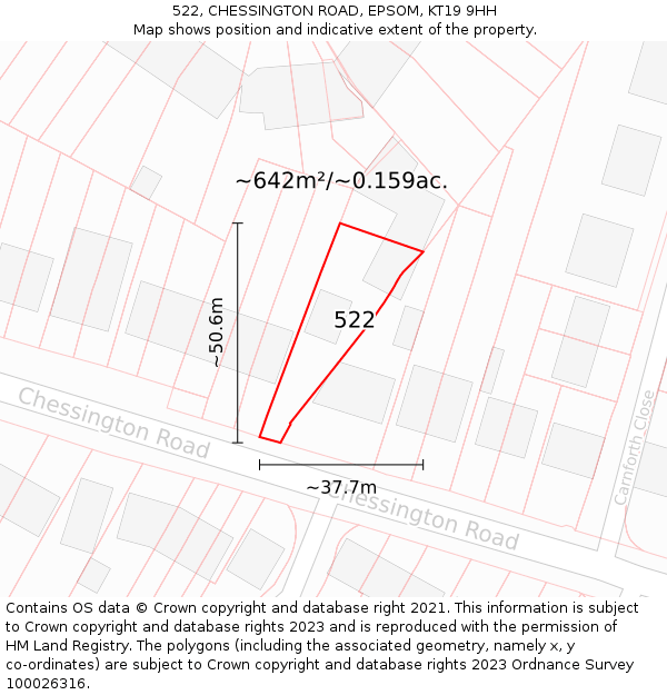 522, CHESSINGTON ROAD, EPSOM, KT19 9HH: Plot and title map