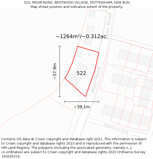 522, MOOR ROAD, BESTWOOD VILLAGE, NOTTINGHAM, NG6 8UN: Plot and title map