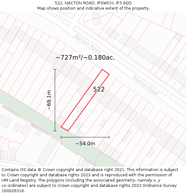522, NACTON ROAD, IPSWICH, IP3 9QD: Plot and title map