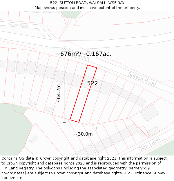 522, SUTTON ROAD, WALSALL, WS5 3AY: Plot and title map