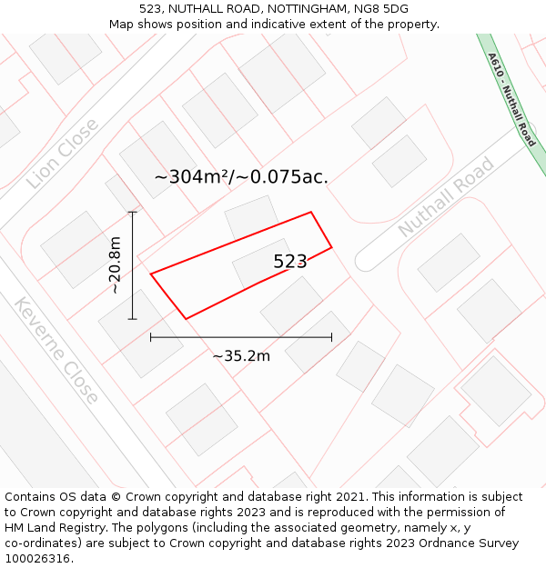 523, NUTHALL ROAD, NOTTINGHAM, NG8 5DG: Plot and title map