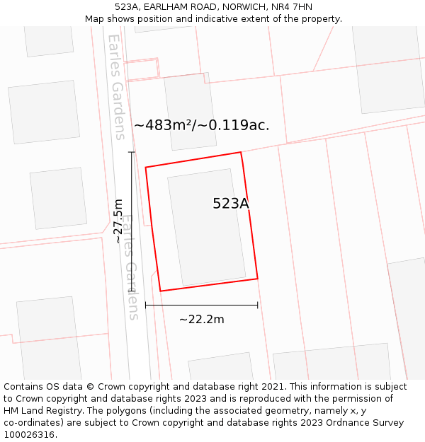 523A, EARLHAM ROAD, NORWICH, NR4 7HN: Plot and title map