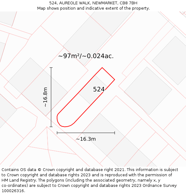 524, AUREOLE WALK, NEWMARKET, CB8 7BH: Plot and title map