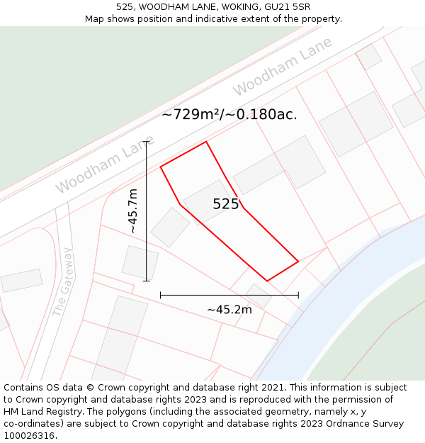 525, WOODHAM LANE, WOKING, GU21 5SR: Plot and title map