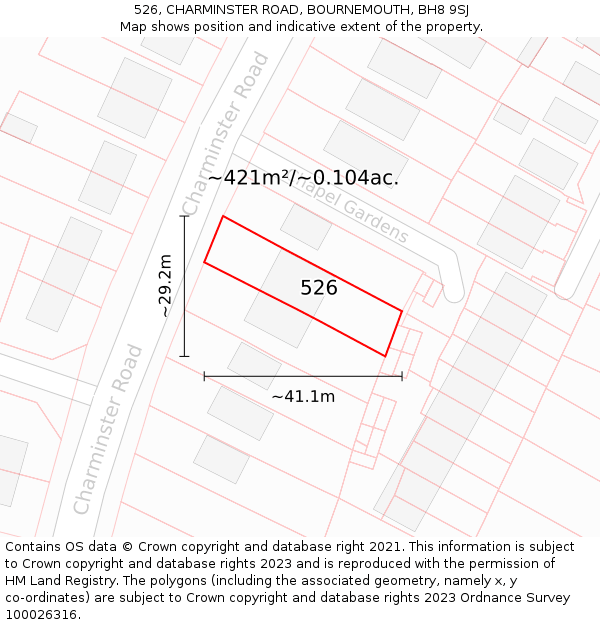 526, CHARMINSTER ROAD, BOURNEMOUTH, BH8 9SJ: Plot and title map