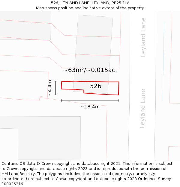 526, LEYLAND LANE, LEYLAND, PR25 1LA: Plot and title map