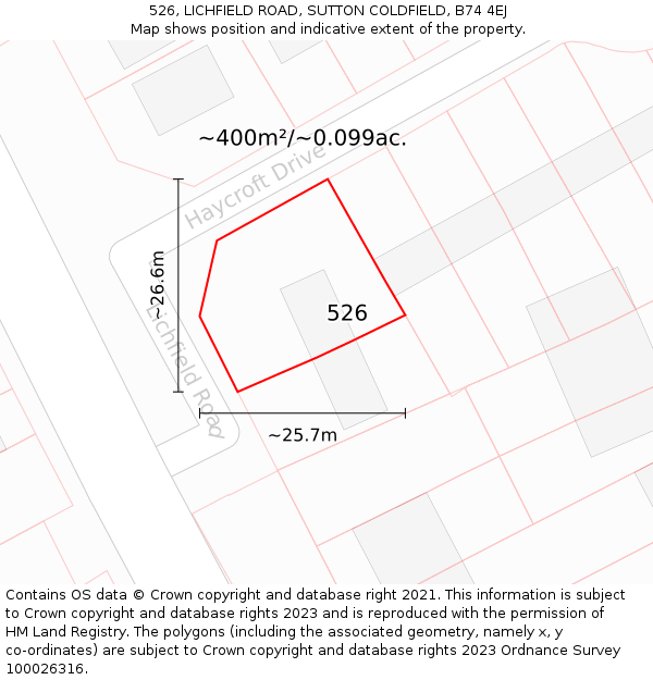 526, LICHFIELD ROAD, SUTTON COLDFIELD, B74 4EJ: Plot and title map