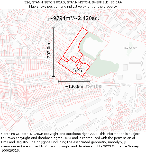 526, STANNINGTON ROAD, STANNINGTON, SHEFFIELD, S6 6AA: Plot and title map