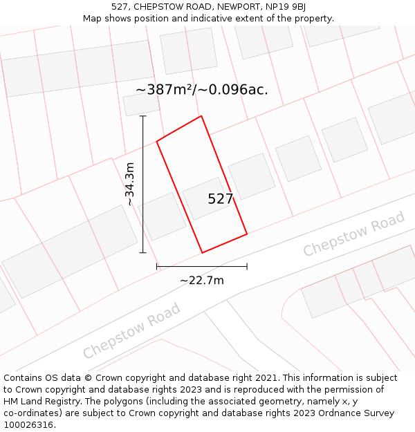 527, CHEPSTOW ROAD, NEWPORT, NP19 9BJ: Plot and title map