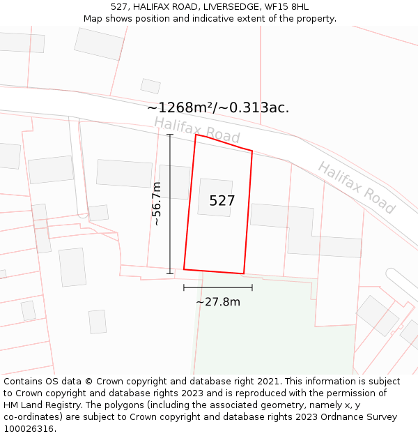 527, HALIFAX ROAD, LIVERSEDGE, WF15 8HL: Plot and title map