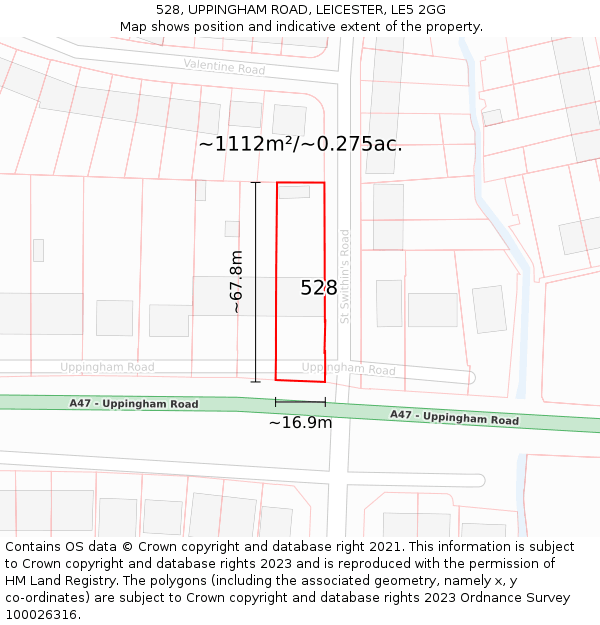 528, UPPINGHAM ROAD, LEICESTER, LE5 2GG: Plot and title map