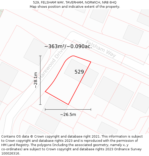 529, FELSHAM WAY, TAVERHAM, NORWICH, NR8 6HQ: Plot and title map