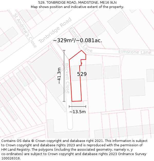 529, TONBRIDGE ROAD, MAIDSTONE, ME16 9LN: Plot and title map