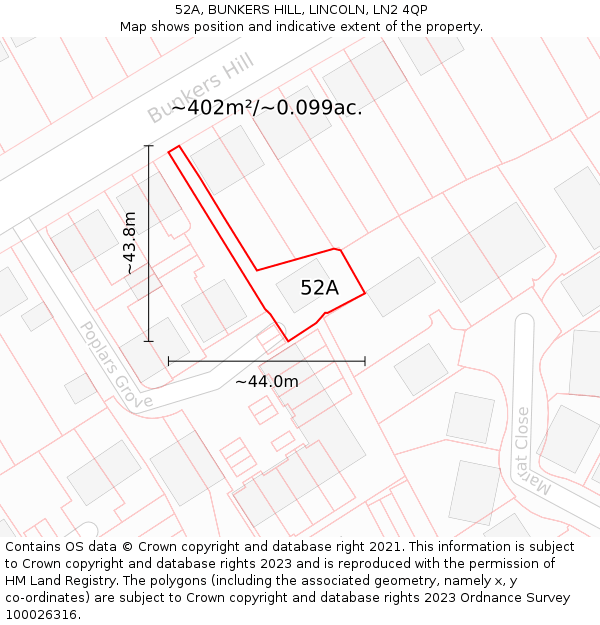 52A, BUNKERS HILL, LINCOLN, LN2 4QP: Plot and title map