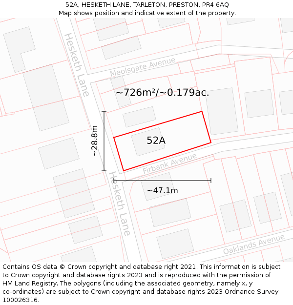 52A, HESKETH LANE, TARLETON, PRESTON, PR4 6AQ: Plot and title map