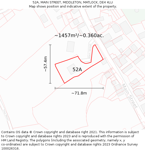 52A, MAIN STREET, MIDDLETON, MATLOCK, DE4 4LU: Plot and title map