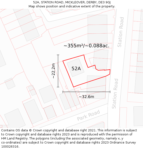 52A, STATION ROAD, MICKLEOVER, DERBY, DE3 9GJ: Plot and title map