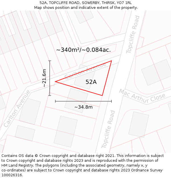 52A, TOPCLIFFE ROAD, SOWERBY, THIRSK, YO7 1RL: Plot and title map
