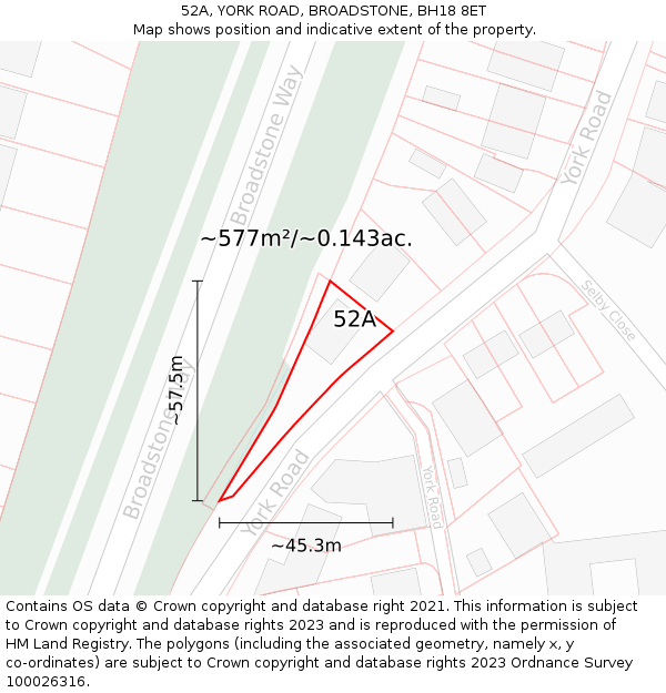 52A, YORK ROAD, BROADSTONE, BH18 8ET: Plot and title map