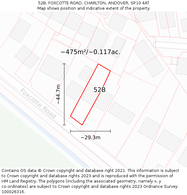 52B, FOXCOTTE ROAD, CHARLTON, ANDOVER, SP10 4AT: Plot and title map