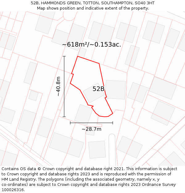 52B, HAMMONDS GREEN, TOTTON, SOUTHAMPTON, SO40 3HT: Plot and title map
