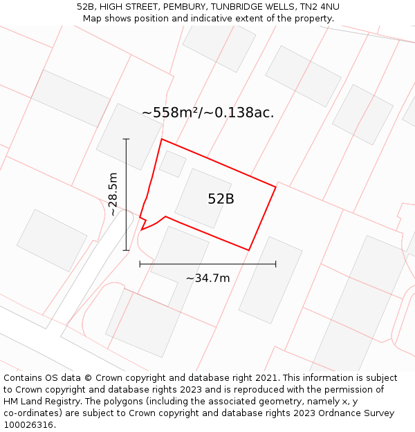 52B, HIGH STREET, PEMBURY, TUNBRIDGE WELLS, TN2 4NU: Plot and title map
