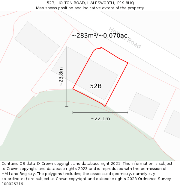 52B, HOLTON ROAD, HALESWORTH, IP19 8HQ: Plot and title map