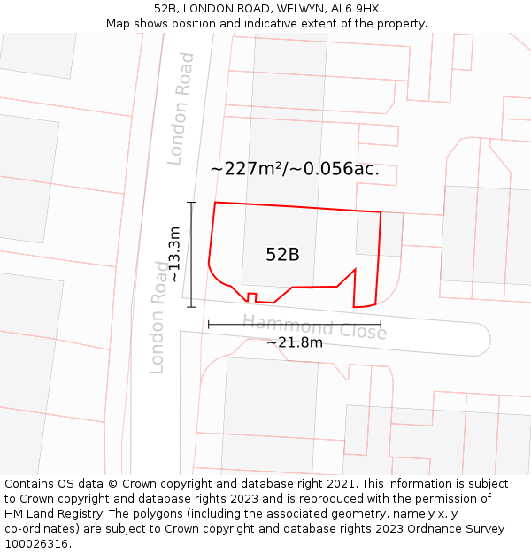 52B, LONDON ROAD, WELWYN, AL6 9HX: Plot and title map
