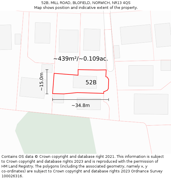 52B, MILL ROAD, BLOFIELD, NORWICH, NR13 4QS: Plot and title map