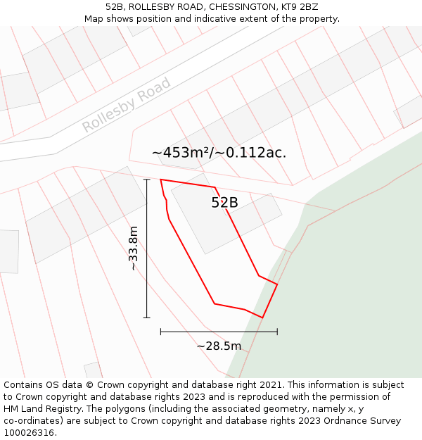 52B, ROLLESBY ROAD, CHESSINGTON, KT9 2BZ: Plot and title map