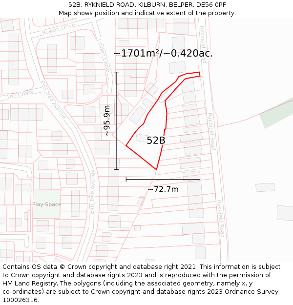 52B, RYKNIELD ROAD, KILBURN, BELPER, DE56 0PF: Plot and title map