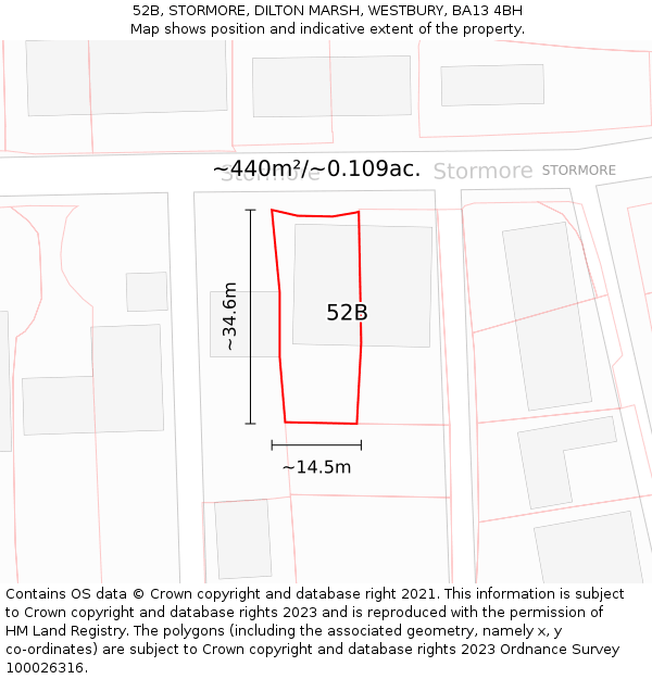 52B, STORMORE, DILTON MARSH, WESTBURY, BA13 4BH: Plot and title map