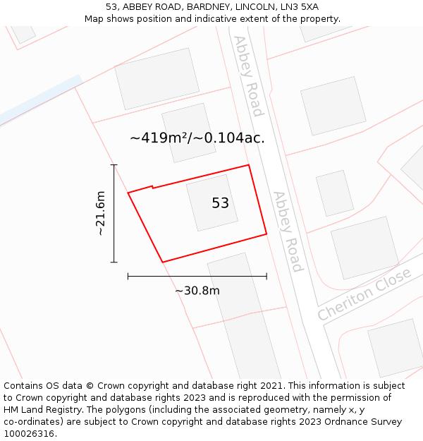 53, ABBEY ROAD, BARDNEY, LINCOLN, LN3 5XA: Plot and title map
