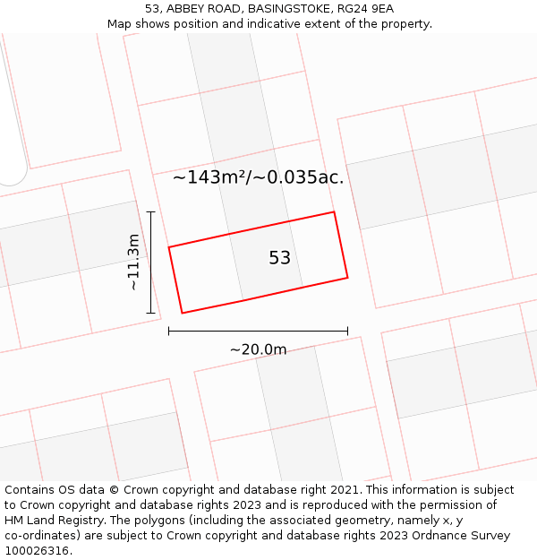 53, ABBEY ROAD, BASINGSTOKE, RG24 9EA: Plot and title map