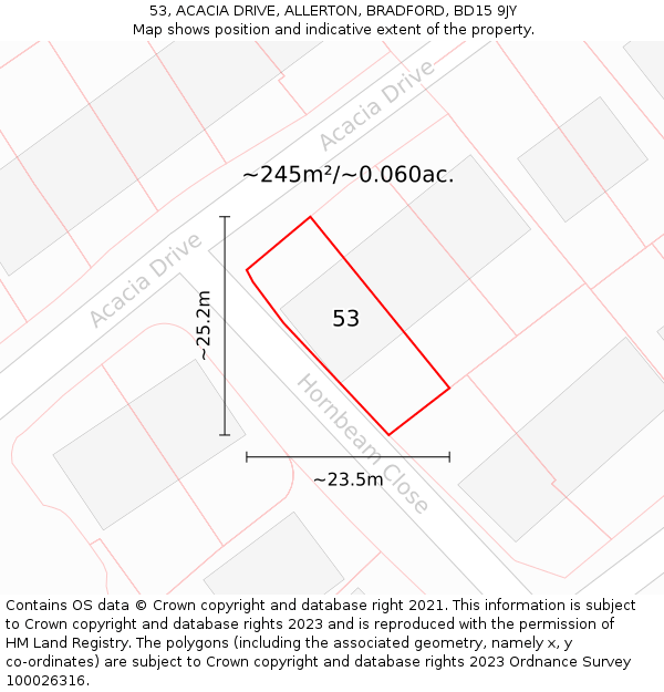 53, ACACIA DRIVE, ALLERTON, BRADFORD, BD15 9JY: Plot and title map
