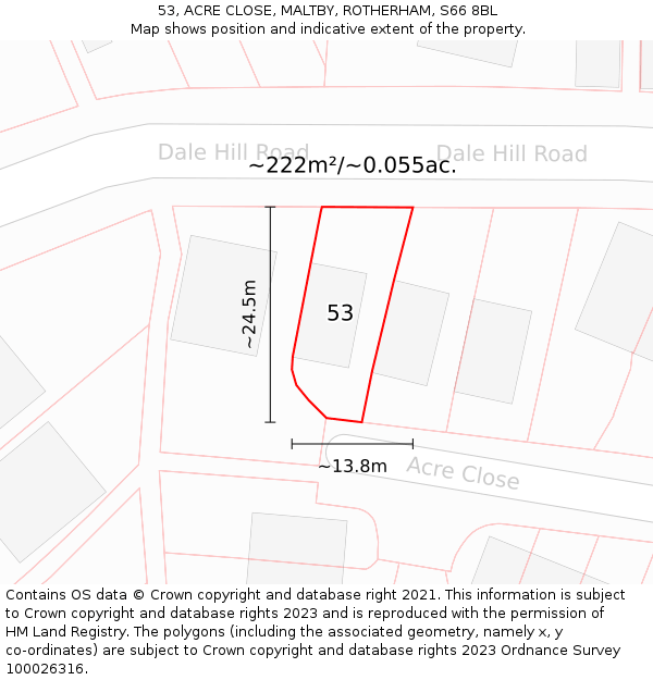 53, ACRE CLOSE, MALTBY, ROTHERHAM, S66 8BL: Plot and title map